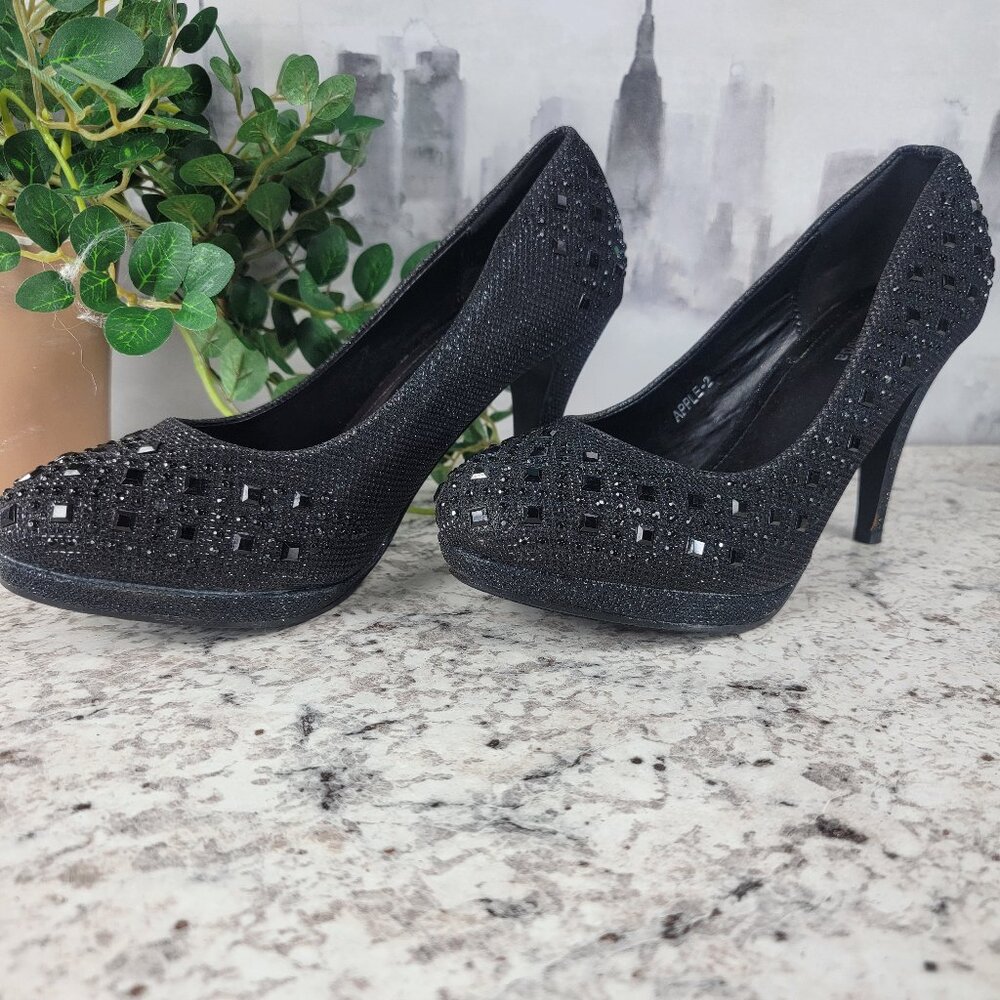 Top Moda Black Rhinestone Platform Heels